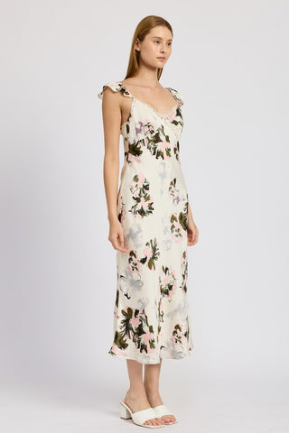 Floral Midi Dress With Lace Detail *Online Only* - Premium dresses at Lonnys NY - Just $92.63! Shop Womens clothing now 