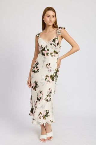 Floral Midi Dress With Lace Detail *Online Only* - Premium dresses at Lonnys NY - Just $92.63! Shop Womens clothing now 