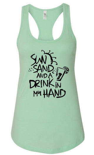 Sun Sand and a Drink in Hand Summer Graphic Tank *Online Only* - Premium clothing at Lonnys NY - Just $36! Shop Womens clothing now 