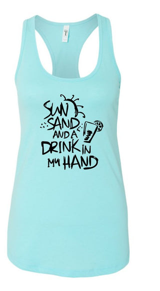 Sun Sand and a Drink in Hand Summer Graphic Tank *Online Only* - Premium clothing at Lonnys NY - Just $36! Shop Womens clothing now 