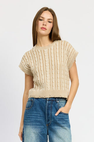 Cable Knit Short Sleeve Top - Premium clothing at Lonnys NY - Just $55! Shop Womens clothing now 