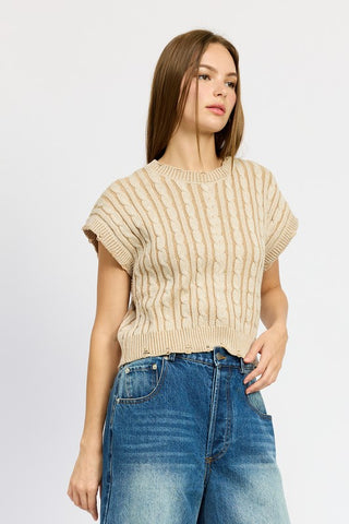 Cable Knit Short Sleeve Top - Premium clothing at Lonnys NY - Just $55! Shop Womens clothing now 