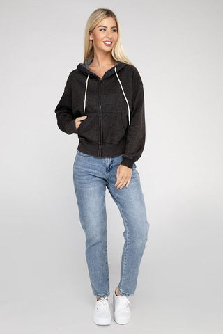 Acid Wash Fleece Cropped Zip-Up Hoodie - Premium  from ZENANA - Just $48! Shop now at Lonnys NY