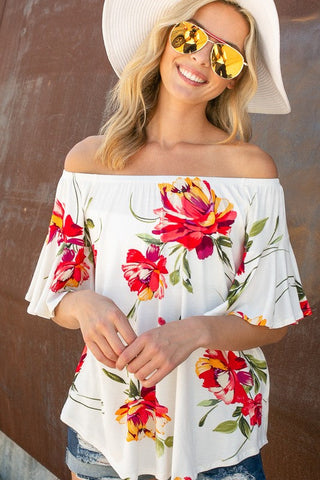 Floral Off Shoulder Top *Online Only* - Premium Shirts & Tops at Lonnys NY - Just $47.99! Shop Womens clothing now 