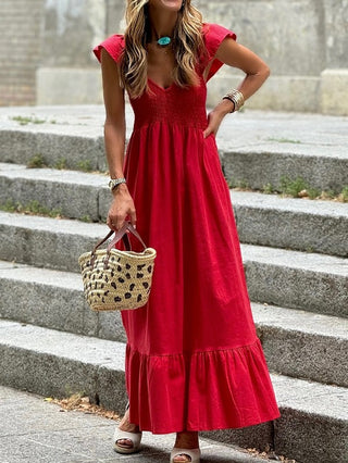 Smocked High Waist Ruffle Maxi Dress *Online Only* - Premium clothing at Lonnys NY - Just $100! Shop Womens clothing now 