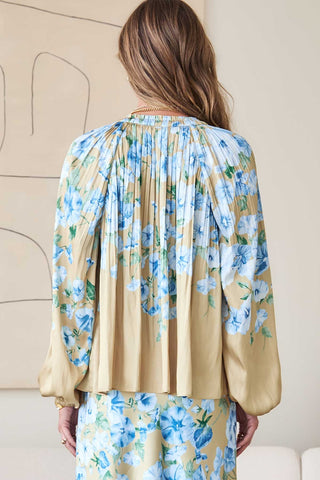 Madison  Pleated Floral Print Blouse