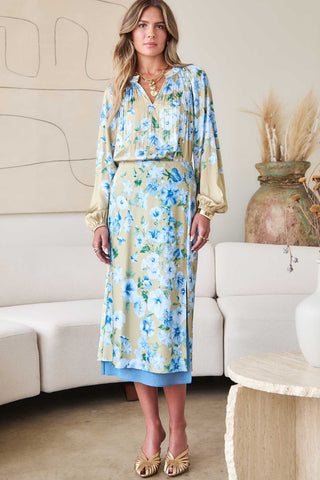 Madison  Pleated Floral Print Blouse