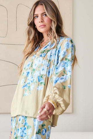 Madison  Pleated Floral Print Blouse