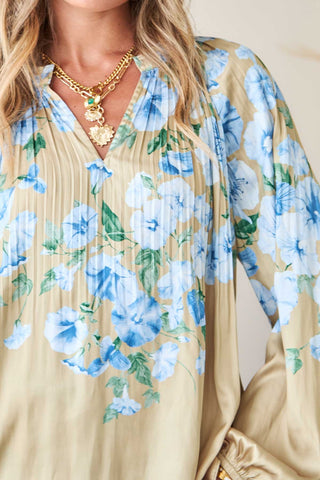 Madison  Pleated Floral Print Blouse