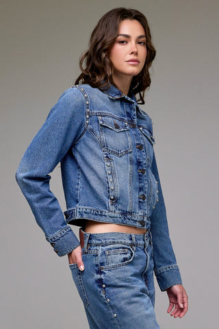 Hidden Pearl Embellished Trucker Jacket