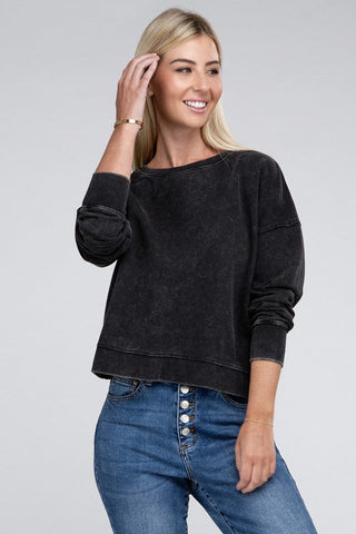 French Terry Acid Wash Boat Neck Pullover *Online Only* - Premium  from ZENANA - Just $36! Shop now 