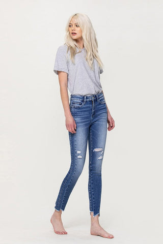 Flying Monkey HIGH RISE ANKLE SKINNY W UNEVEN HEM DETAIL *Online Only* - Premium  at Lonnys NY - Just $75.55! Shop Womens clothing now 