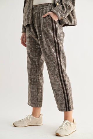 2877 Catelyn Sequin Plaid Pull-On Ankle Pants