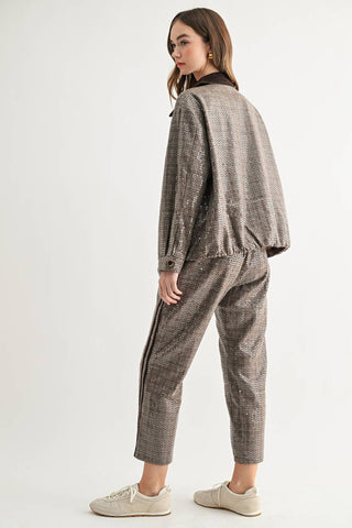 2877 Catelyn Sequin Plaid Pull-On Ankle Pants