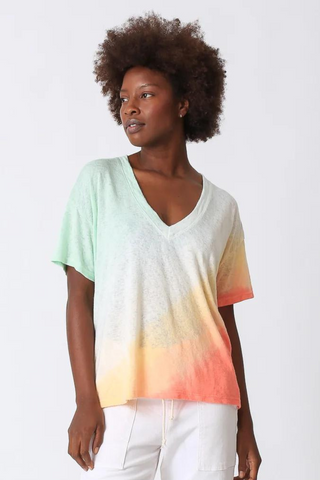 Electric & Rose Chase Slub V-Neck Tee - Watermelon Ombré - Premium Shirts & Tops from Electric & Rose - Just $158! Shop now 