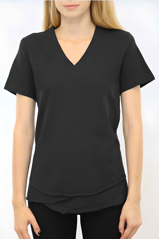 Metric Knits V Neck Short Sleeve Tee - Premium Shirts & Tops at Lonnys NY - Just $72! Shop Womens clothing now 