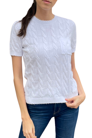 Minnie Rose Cotton Frayed Cable Sweater Top - Premium Shirts & Tops at Lonnys NY - Just $163! Shop Womens clothing now 