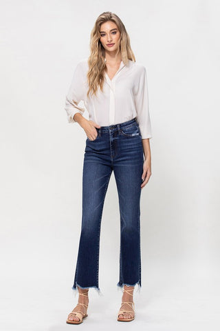 High Rise Distressed Hem Kick Flare Jeans *Online Only* - Premium clothing at Lonnys NY - Just $81! Shop Womens clothing now 