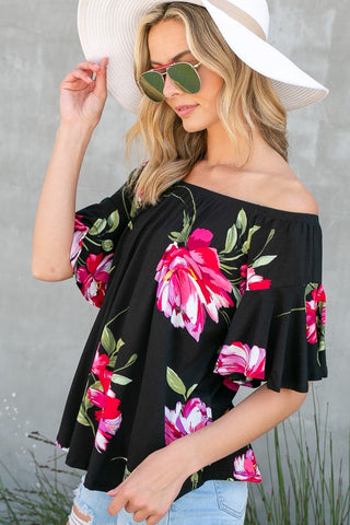 Floral Off Shoulder Top *Online Only* - Premium Shirts & Tops at Lonnys NY - Just $47.99! Shop Womens clothing now 