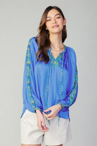 Madison Split Neck Geometric Blouse - Premium Shirts & Tops at Lonnys NY - Just $81! Shop Womens clothing now 