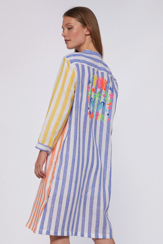 Vilagallo Rebecca Embroidered Linen Stripe Dress - Premium dresses at Lonnys NY - Just $245! Shop Womens clothing now 