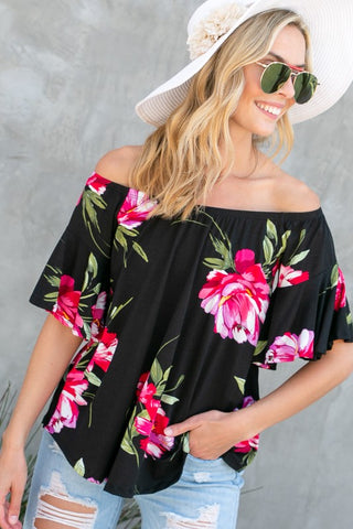 Floral Off Shoulder Top *Online Only* - Premium Shirts & Tops at Lonnys NY - Just $47.99! Shop Womens clothing now 