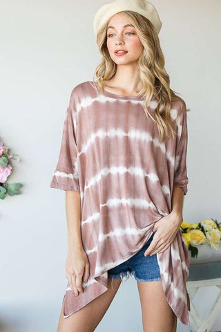 STRIPED TIE DYE ROUND NECK TUNIC  *Online Only* - Premium  at Lonnys NY - Just $60! Shop Womens clothing now 