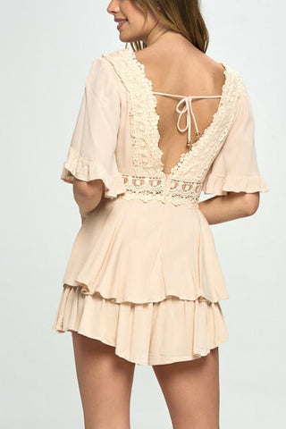 Flutter Sleev Romper with Crochet Trim *Online Only* - Premium romper at Lonnys NY - Just $75.50! Shop Womens clothing now 