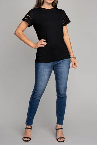 Embroidered eyelet sleeve tee *Online Only* - Premium  at Lonnys NY - Just $30! Shop Womens clothing now 