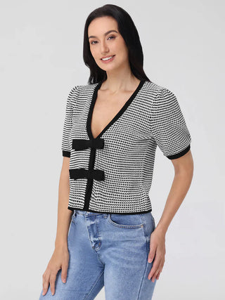525 Elaine Puff Sleeve Cardigan - Black Multi