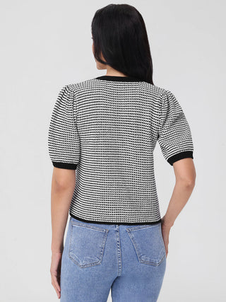 525 Elaine Puff Sleeve Cardigan - Black Multi