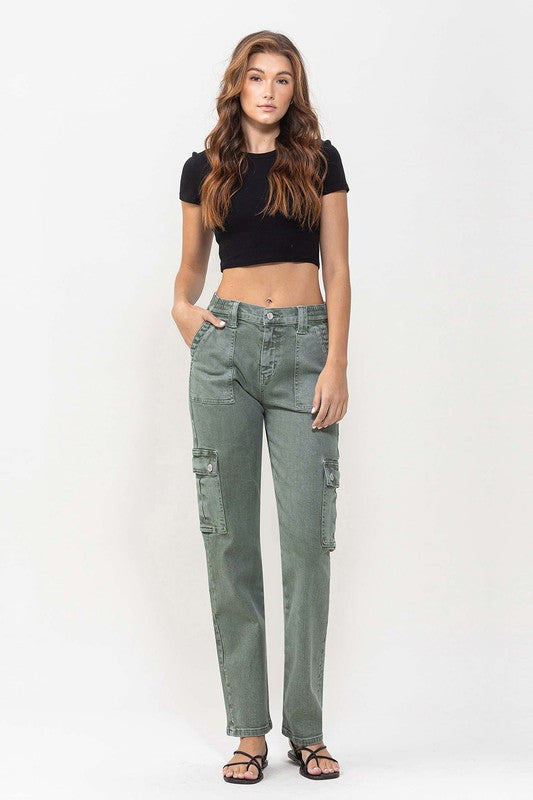 Flying Monkey Mid Rise Straight Jeans with Cargo Pocket Detail *Online Only* - Premium  from VERVET by Flying Monkey - Just $81! Shop now at Lonnys NY