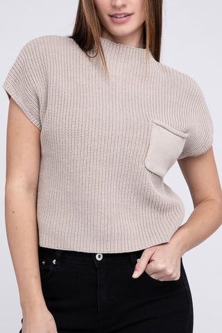 Mock Neck Short Sleeve Cropped Sweater  *Online Only* - Premium  at Lonnys NY - Just $35! Shop Womens clothing now 