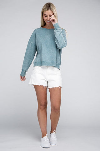 French Terry Acid Wash Boat Neck Pullover *Online Only* - Premium  from ZENANA - Just $36! Shop now 