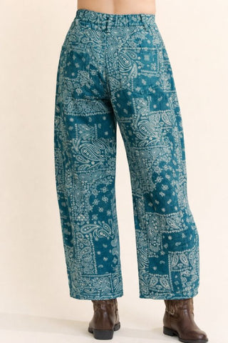 61 Jane Bandana Print High Rise Barrel Jeans