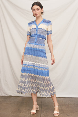 61 Jane Chevron Pointelle Knit Skirt and Cardi Set