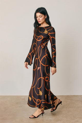 61 Jane Satiny Bell Sleeve Midi Dress
