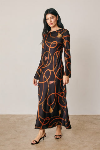 61 Jane Satiny Bell Sleeve Midi Dress