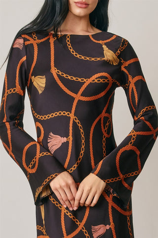 61 Jane Satiny Bell Sleeve Midi Dress