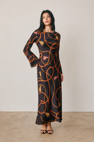 61 Jane Satiny Bell Sleeve Midi Dress