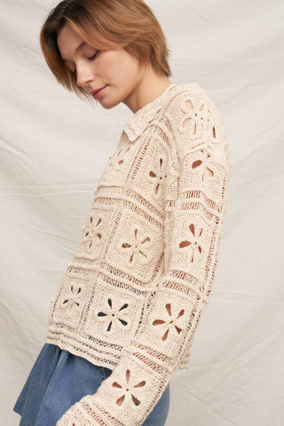 61 Jane Collared Crochet Cardigan Top