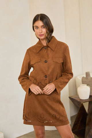 61 Jane Faux Suede Eyelet Jacket