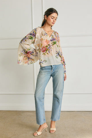 61 Jane Bell Sleeve Floral Blouse