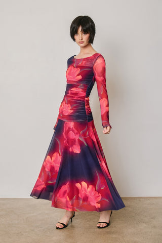 61 Jane Floral Mesh Ruched Maxi Dress