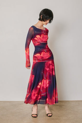 61 Jane Floral Mesh Ruched Maxi Dress