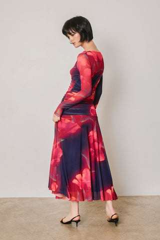 61 Jane Floral Mesh Ruched Maxi Dress