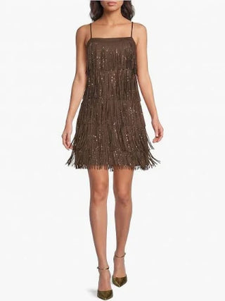 61 Jane Hotfix Fringe Faux Suede Mini Dress