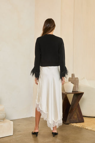 61 Jane Jewel Button Feather Trim Cardigan