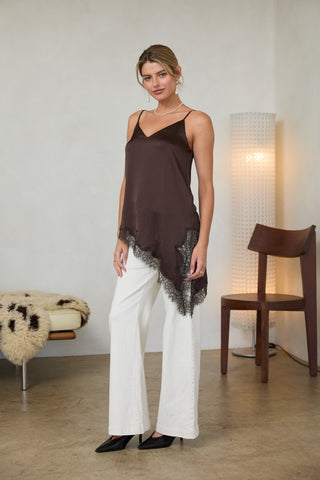 61 Jane Crinkle Satin Asymmetrical Cami Tunic