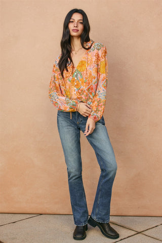61 Jane Paisley Print Balloon Sleeve Blouse